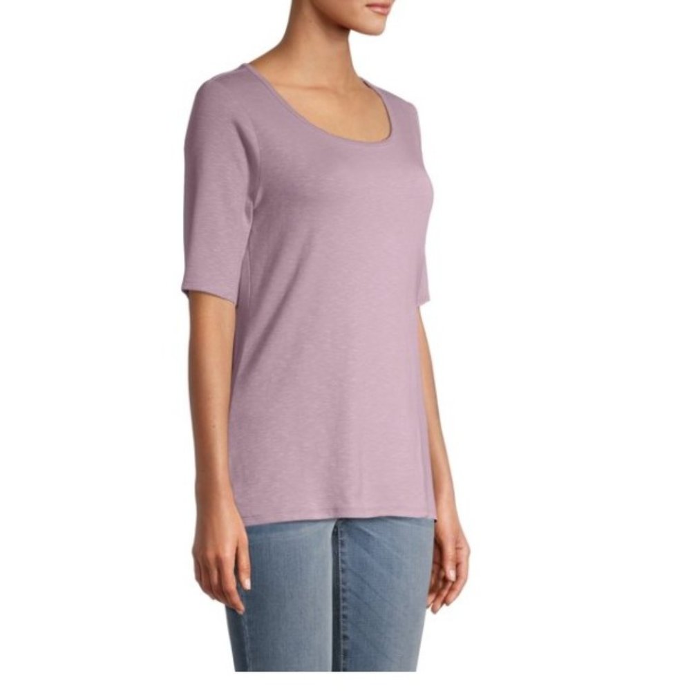 Time and Tru Women's Scoop Neck Elbow Sleeve T-Shirt